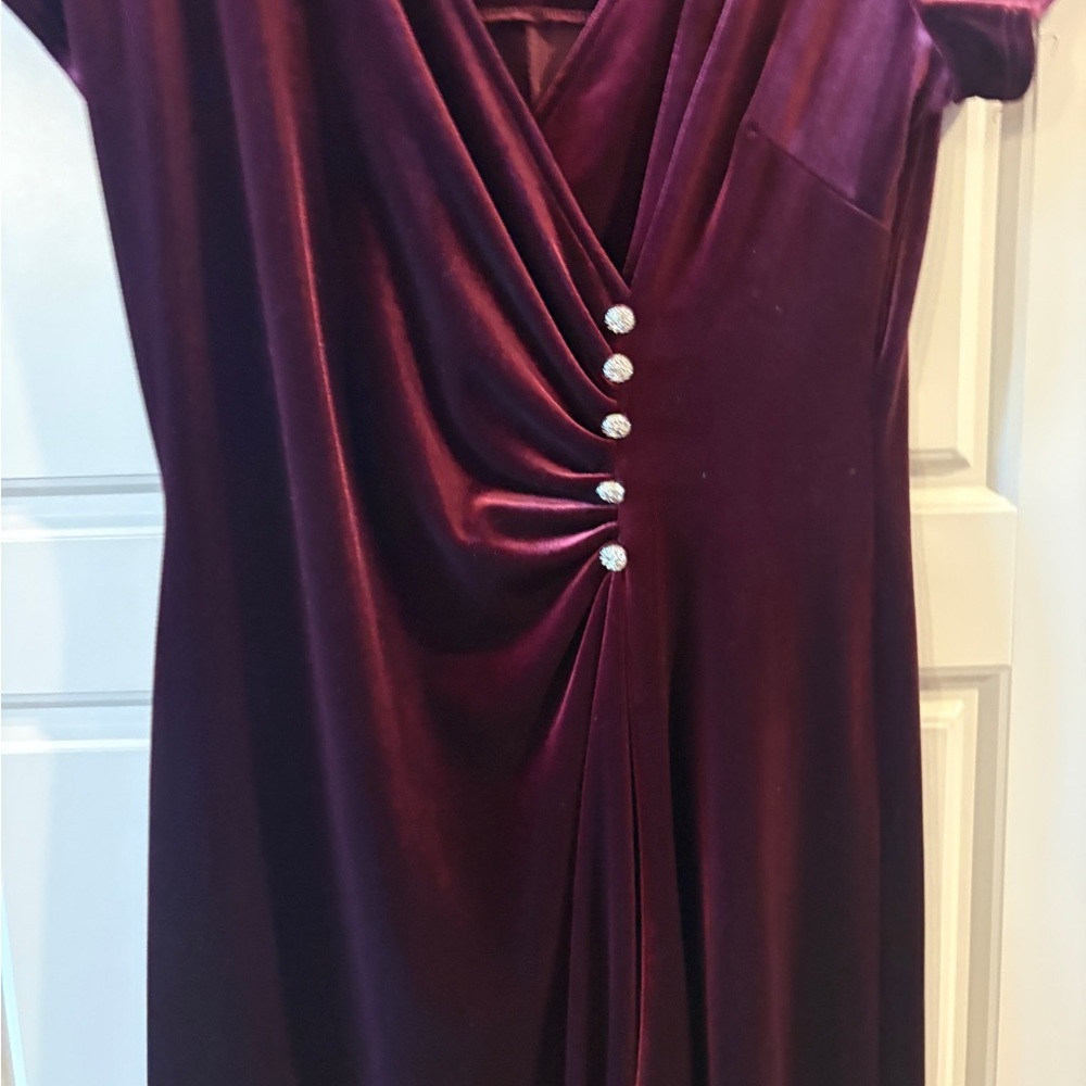Vintage Robbie Bee Burgundy Velvet  Surplice Rockabilly Grunge Dress Size 10 - Picture 5 of 12
